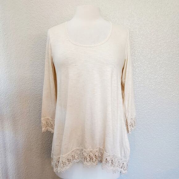 Max Studio Cream Blouse w/Lace Trim Size M - Picture 1 of 14
